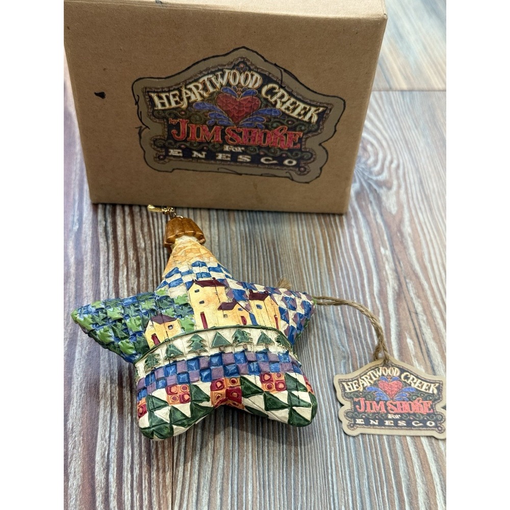 Jim Shore Heartwood Creek Star w/ Buildings Hanging Ornament Enesco 2004